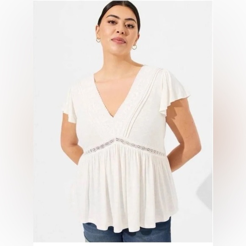 Torrid knit v neck lace inset babydoll top 5X